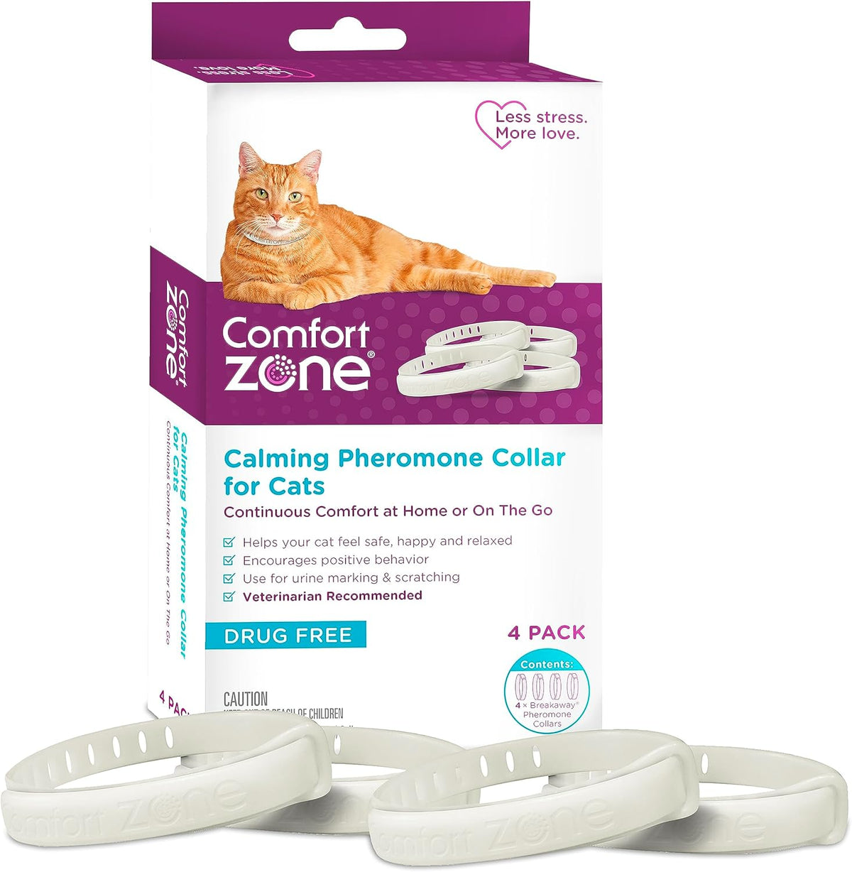 Comfort Zone Cat Calming Collar Value Pack front packaging view showing four count box