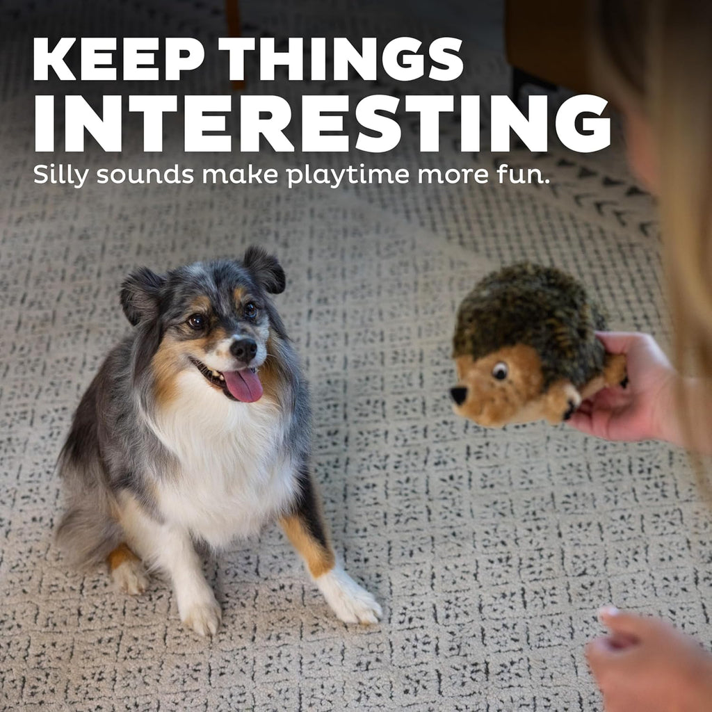 Outward Hound plush brown hedgehog stuffed pet toy standing upright