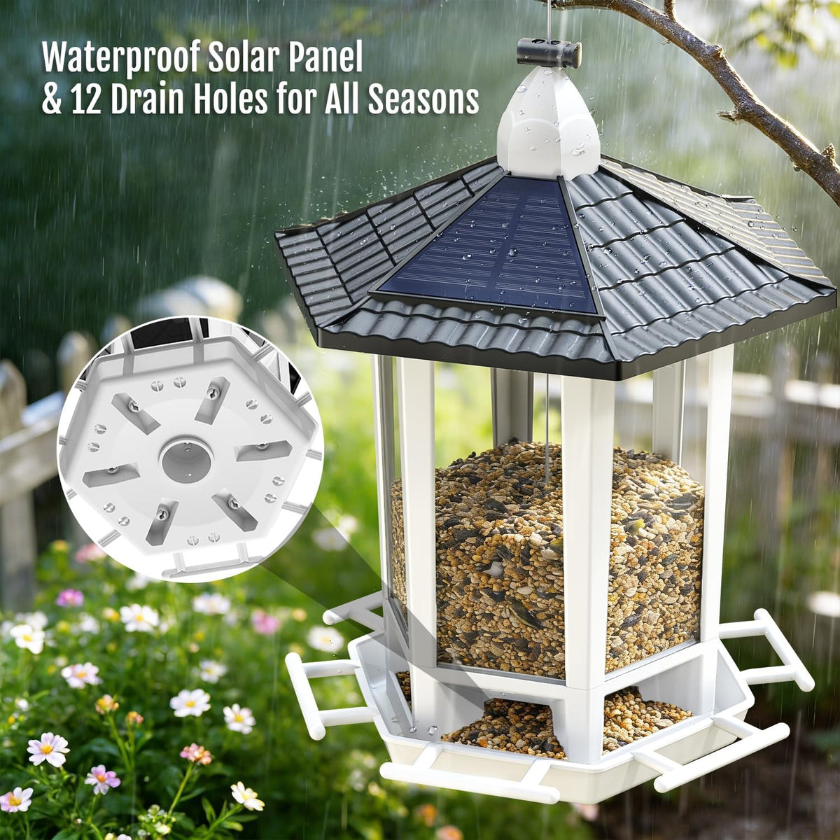 Unassembled components of Birdream solar bird feeder showing simple setup parts