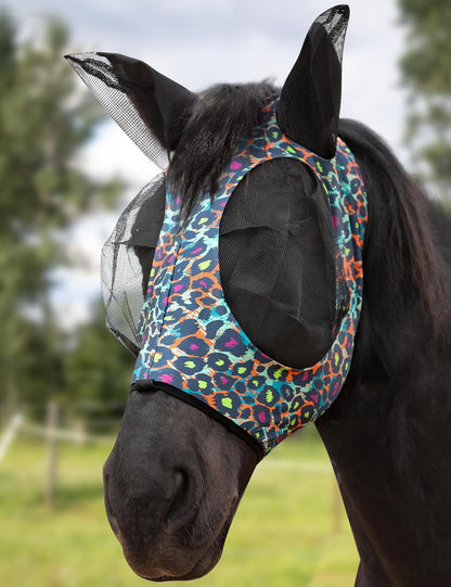Rear view showing secure fit of stretch fly mask
