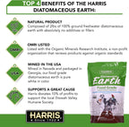Close up of Harris food grade organic diatomaceous earth powder.