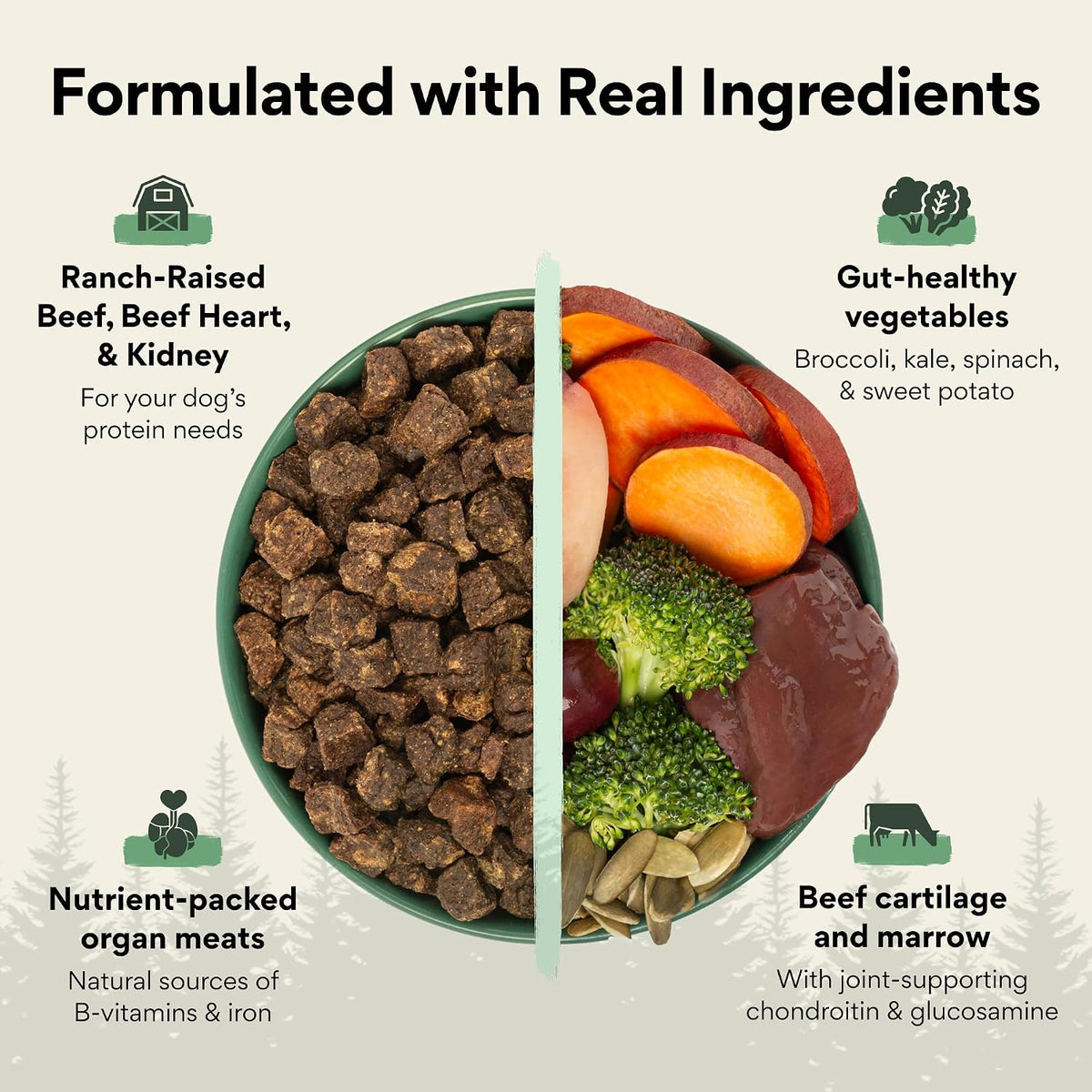 Lone Wolf Ranch Pets Chuck Norris high protein beef formula dog food packaging displaying ingredients