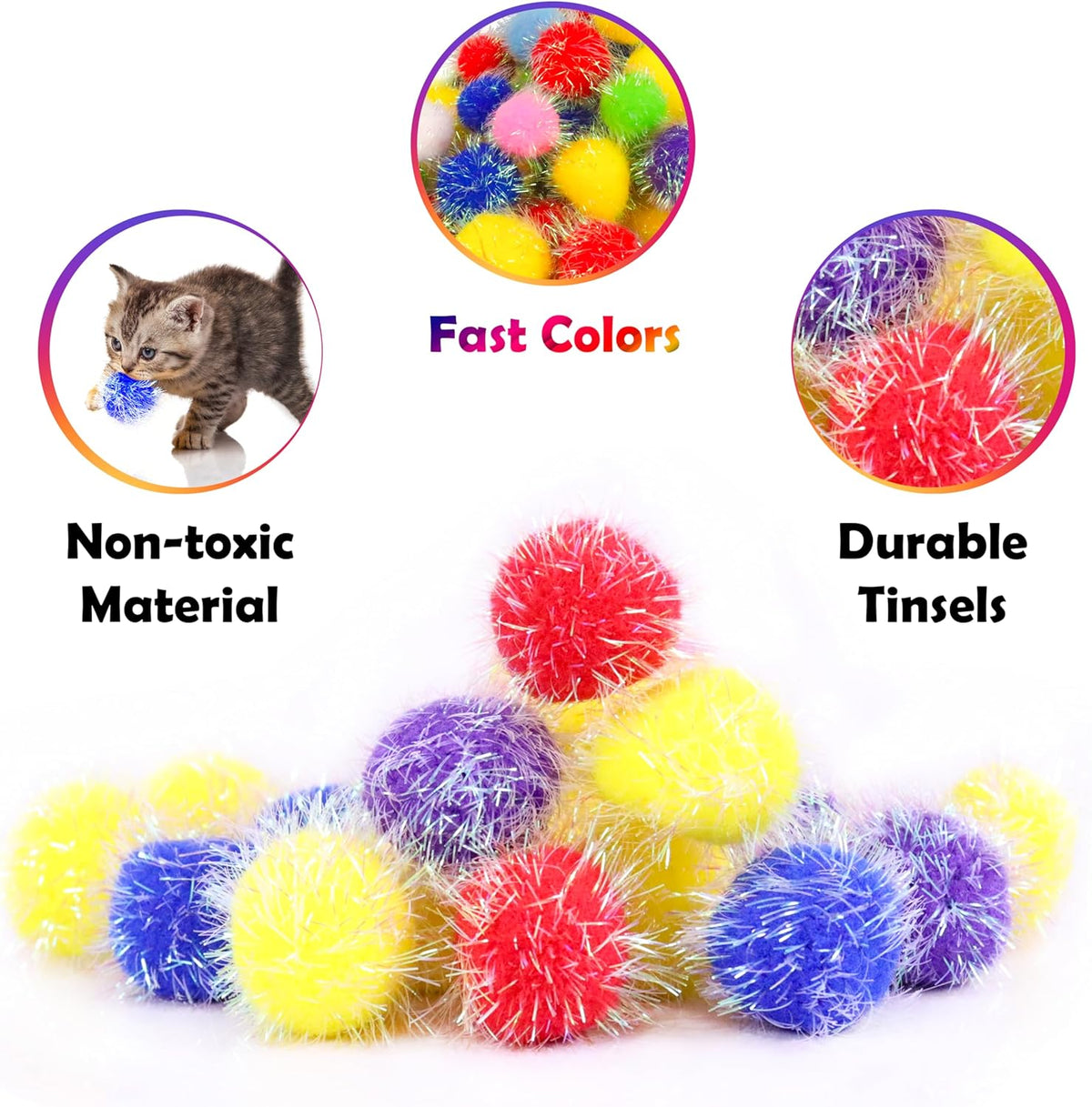 Lightweight non toxic plush pet balls in vibrant shades showing premium woven construction details.