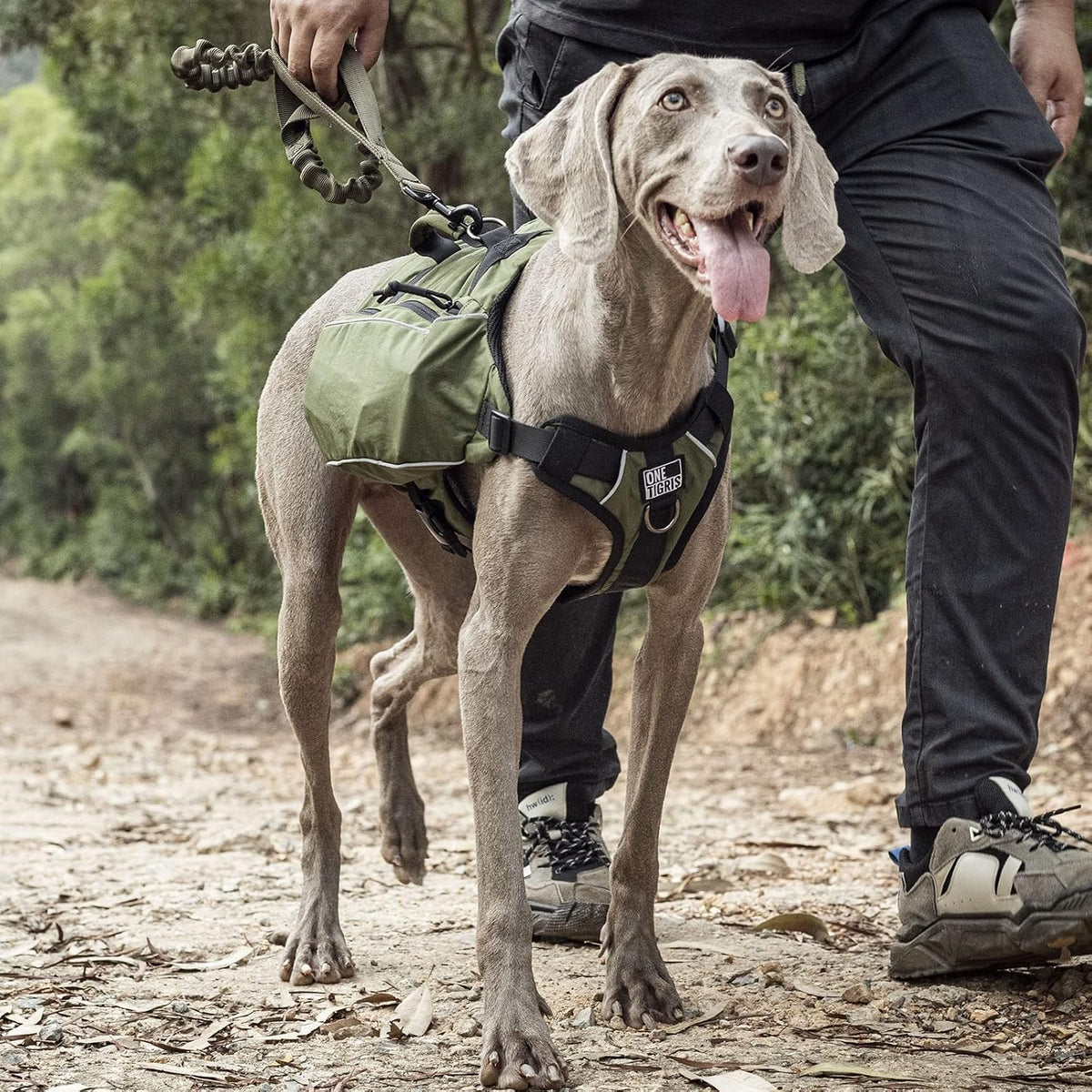 OneTigris tactical dog vest laid flat demonstrating the symmetry of the expandable side packs.