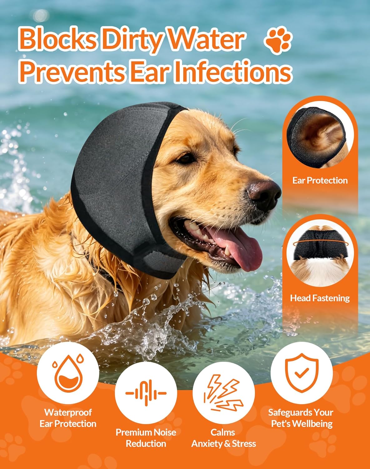 LHP adjustable pet calming hood showing the secure velcro fastener strap
