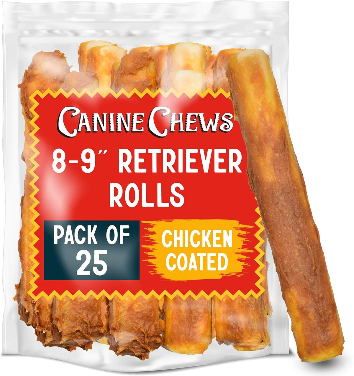 Canine Chews 8-9" Beef Basted Rawhide Rolls, Raw Hide Bones for Large Dogs, Dog Bones Large Breed, Durable, Long-Lasting, Medium & Large Breeds, 25pk - Image 13
