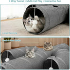 Collapsible pet tunnel toy folded down flat for compact space saving storage