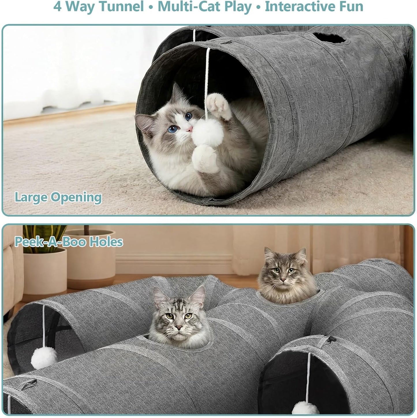 Collapsible pet tunnel toy folded down flat for compact space saving storage