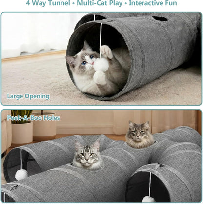 Collapsible pet tunnel toy folded down flat for compact space saving storage