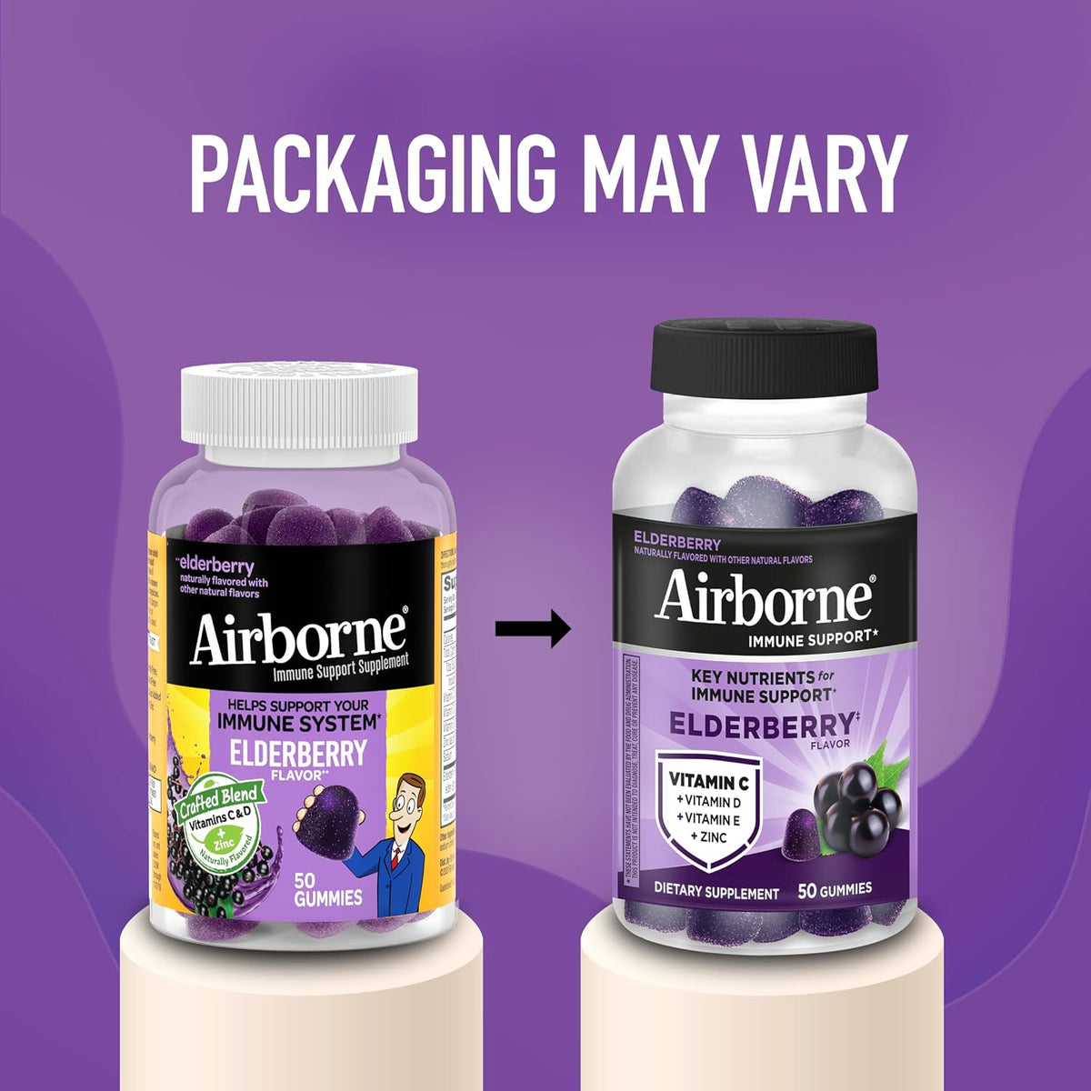 Airborne Elderberry + Zinc & Vitamin C Gummies For Adults, Immune Support Vitamin D & Zinc Gummies With Powerful Antioxidant Vitamins C D & E - 50 Gummies, Elderberry Flavor - Image 6