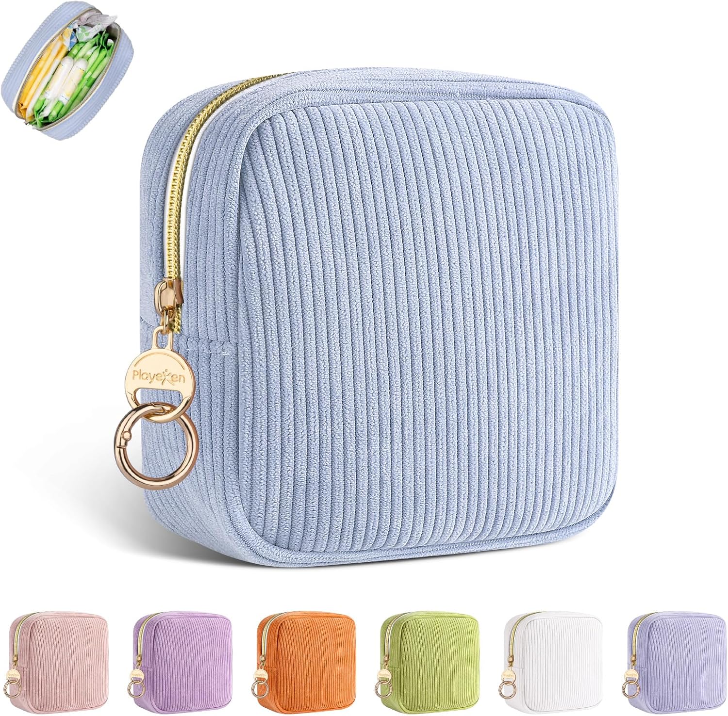 Playexen Period Bag front view lilac corduroy sanitary napkin storage pouch.