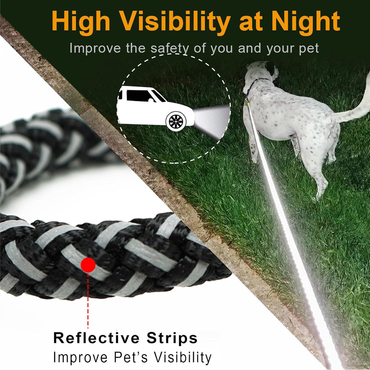 Black 3 feet rope dog leash detailing the soft padded flat comfort handle