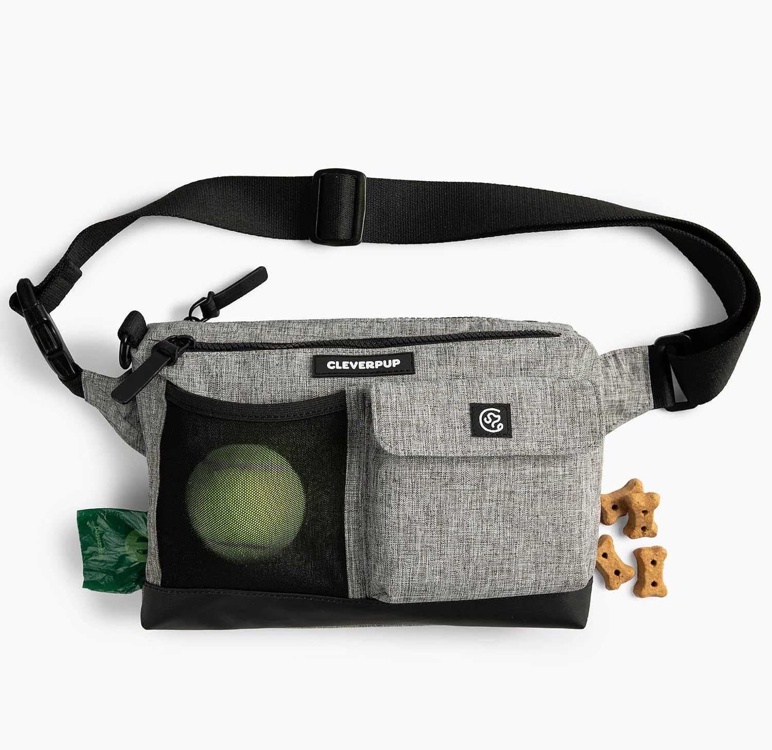 Cleverpup Dog Walk & Train Sling Bag - Hands-Free Dog Walking & Training Bag with Treat Pouch, Poop Bag Holder & Phone Pocket - Crossbody or Fanny Pack, Adjustable Strap - Sand - Image 13