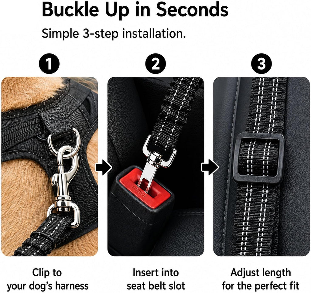 Ortarco dog seat belt elastic bungee close up