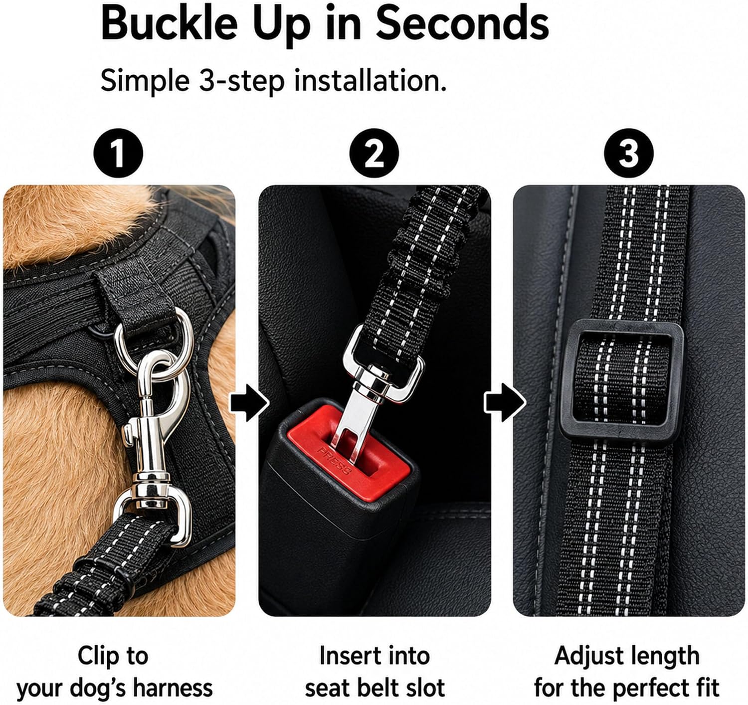 Ortarco dog seat belt elastic bungee close up