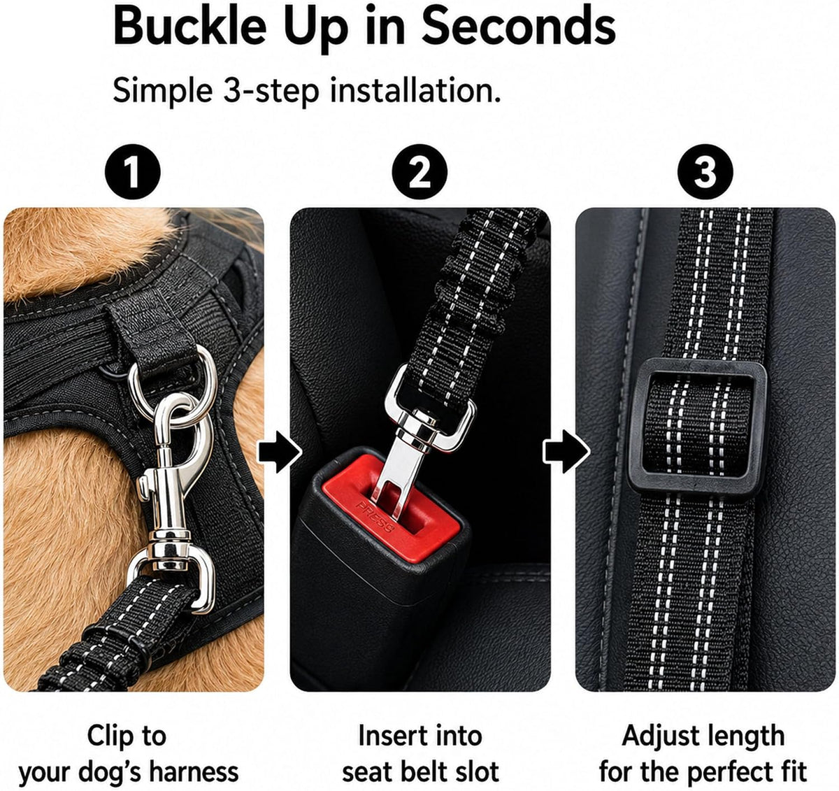 Ortarco dog seat belt elastic bungee close up