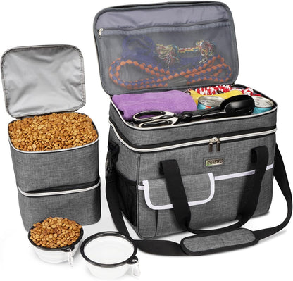 BAGLHER Dog Travel Bag for Supplies - Double-Layer Airline Approved Weekend Pet Travel Organizer Set for Dog and Cat Tote with 2 Pet Food Containers and 2 Collapsible Silicone Bowls Green - Image 9
