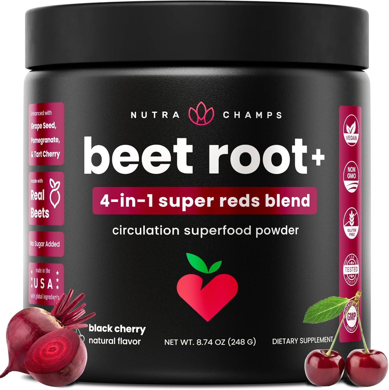 NutraChamps Beet Root Powder Circulation Supplement front view jar