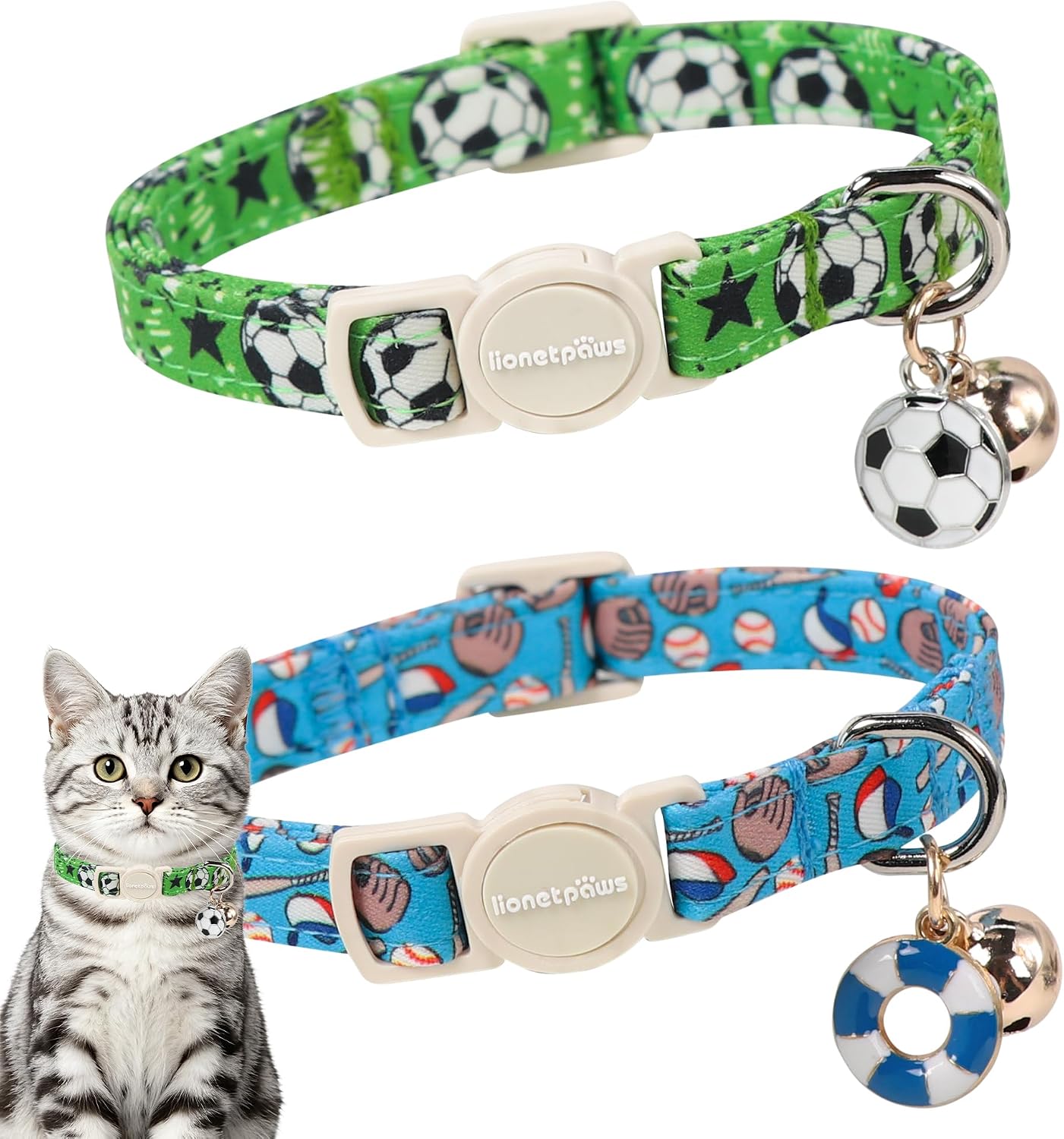 LIONET PAWS 2 Pack Breakaway Summer Cat Collars, Cute Soft Cotton Blue Beach Themed Kitten Collars with Bell for Boy Girl Cats - Image 14