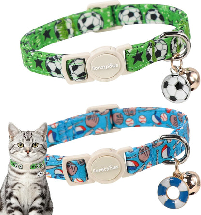 LIONET PAWS 2 Pack Breakaway Summer Cat Collars, Cute Soft Cotton Blue Beach Themed Kitten Collars with Bell for Boy Girl Cats - Image 14