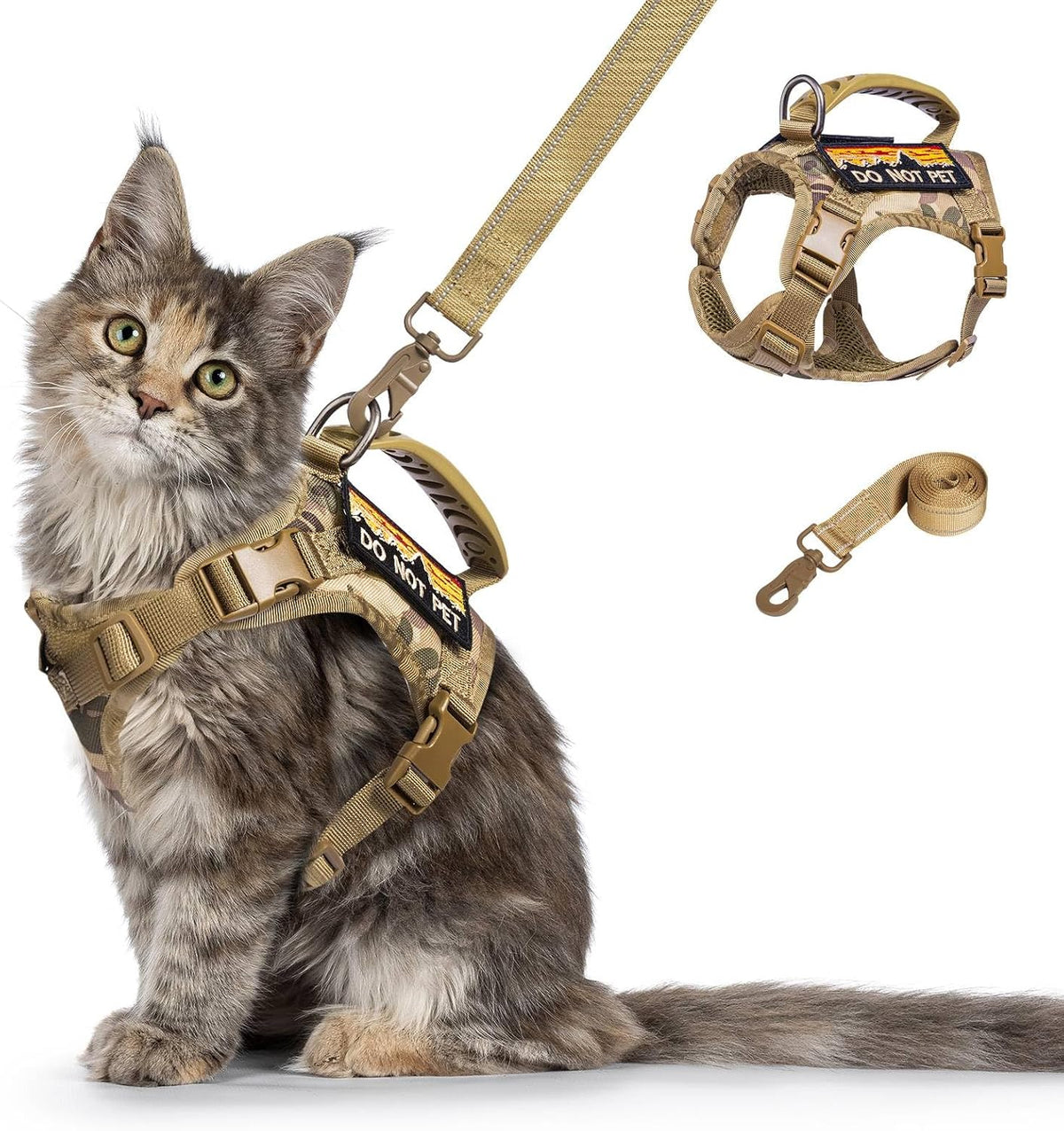Tactical Cat Harness and Leash for Walking Esacpe Proof,Adjustable Soft Mesh Large Cat Vest with Rubber Handle Easy to Control,Molle Patches - Image 11