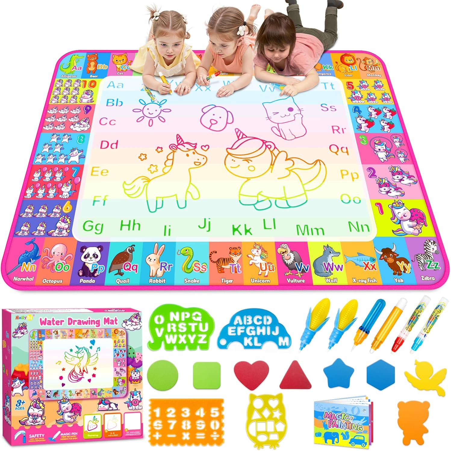 Hollyhi Aqua Magic Mat front view with drawing pens