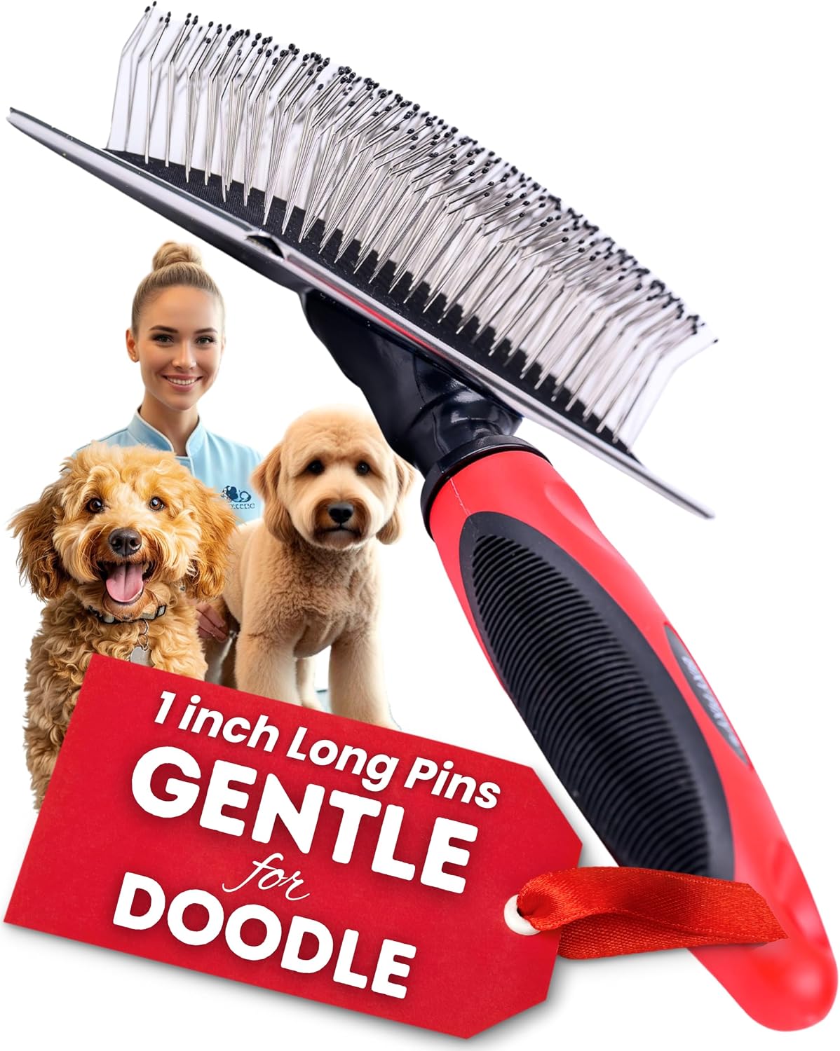 Premium pet detangler comb packaging and product presentation view.