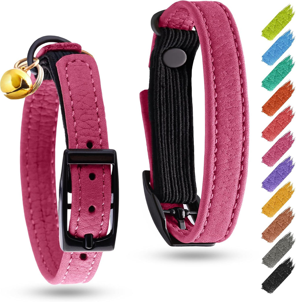 Leather Cat Collar with Bell and Safety Elastic Strap Breakaway Alternative for Small & Large Kittens, Stylish Pet Leather Collar for Boy, Girl Cats with Metal Buckle & QR ID Tag (Mint) - Image 12