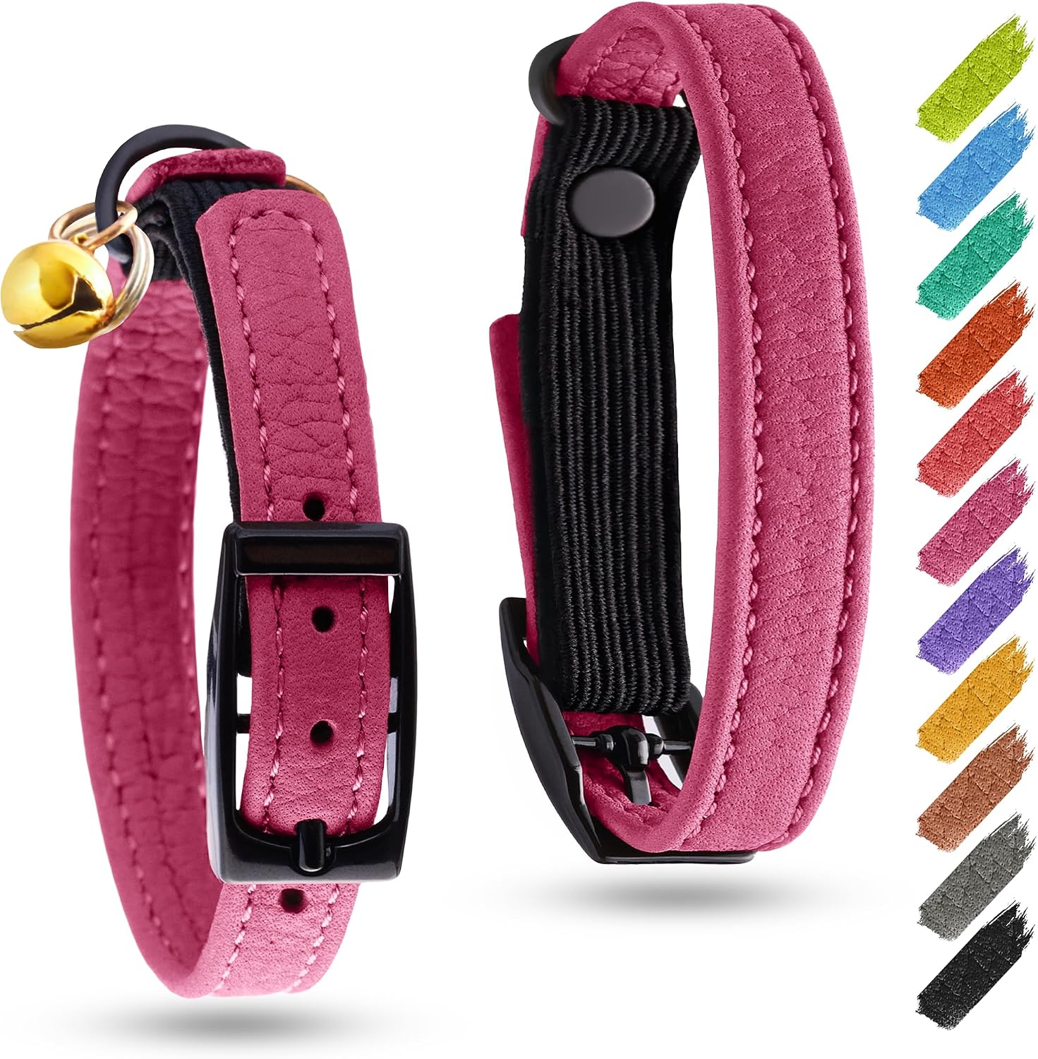 Leather Cat Collar with Bell and Safety Elastic Strap Breakaway Alternative for Small & Large Kittens, Stylish Pet Leather Collar for Boy, Girl Cats with Metal Buckle & QR ID Tag (Mint) - Image 12