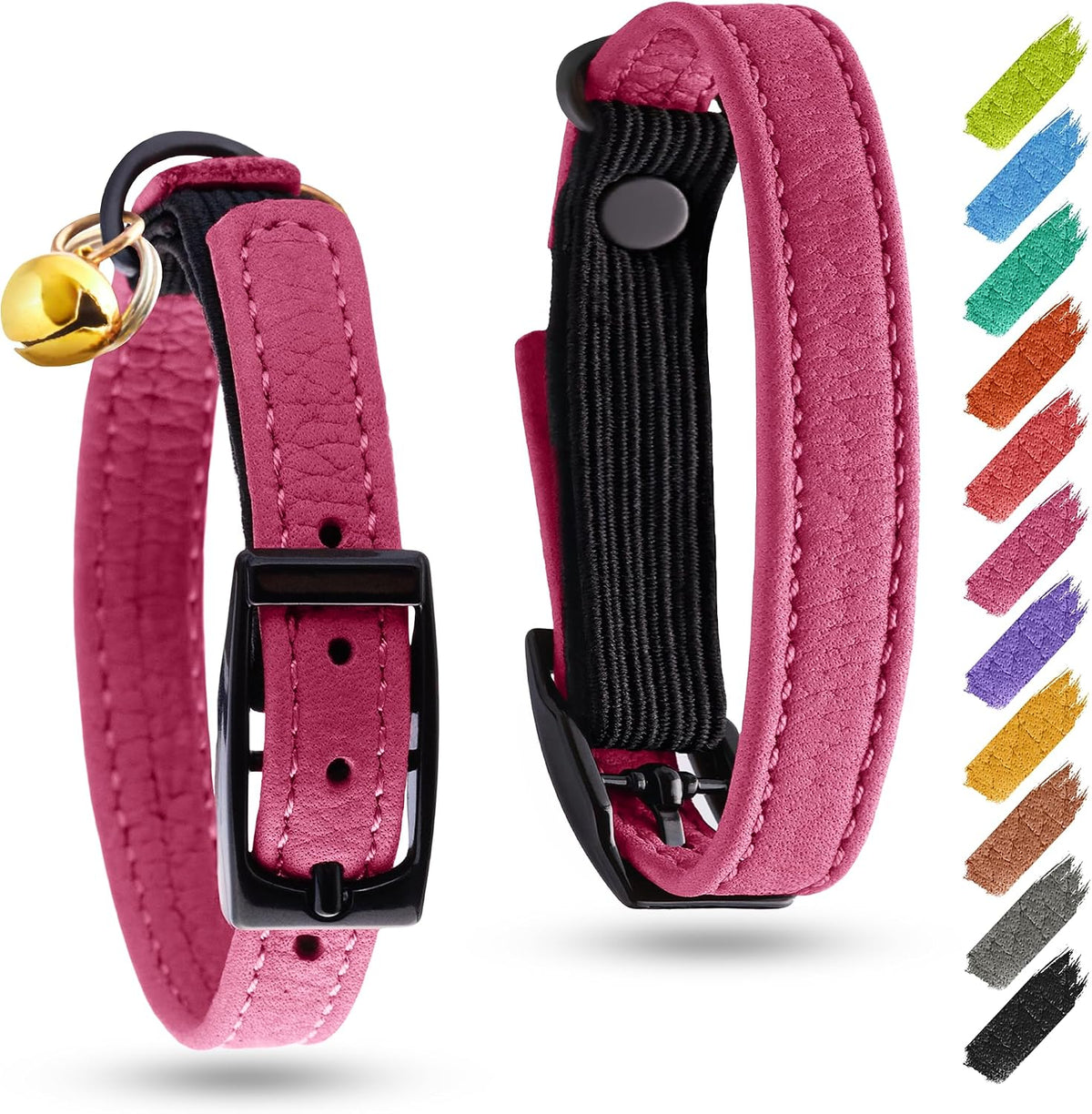 Leather Cat Collar with Bell and Safety Elastic Strap Breakaway Alternative for Small & Large Kittens, Stylish Pet Leather Collar for Boy, Girl Cats with Metal Buckle & QR ID Tag (Mint) - Image 12