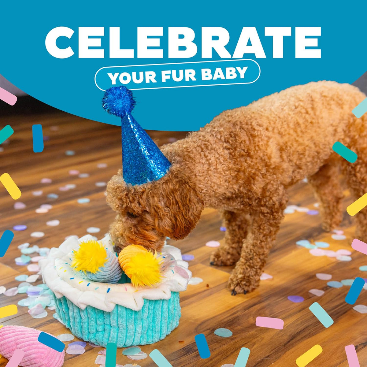 Festive puppy photoshoot prop cake toy for birthday celebrations