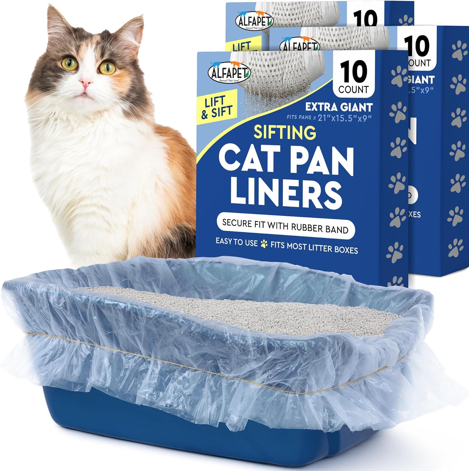 Alfapet Original Sifting Cat Litter Box Liners packaging front view showcasing USA imported pet supplies