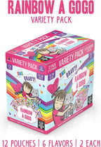 Weruva wet cat food pouches displayed with flavor names