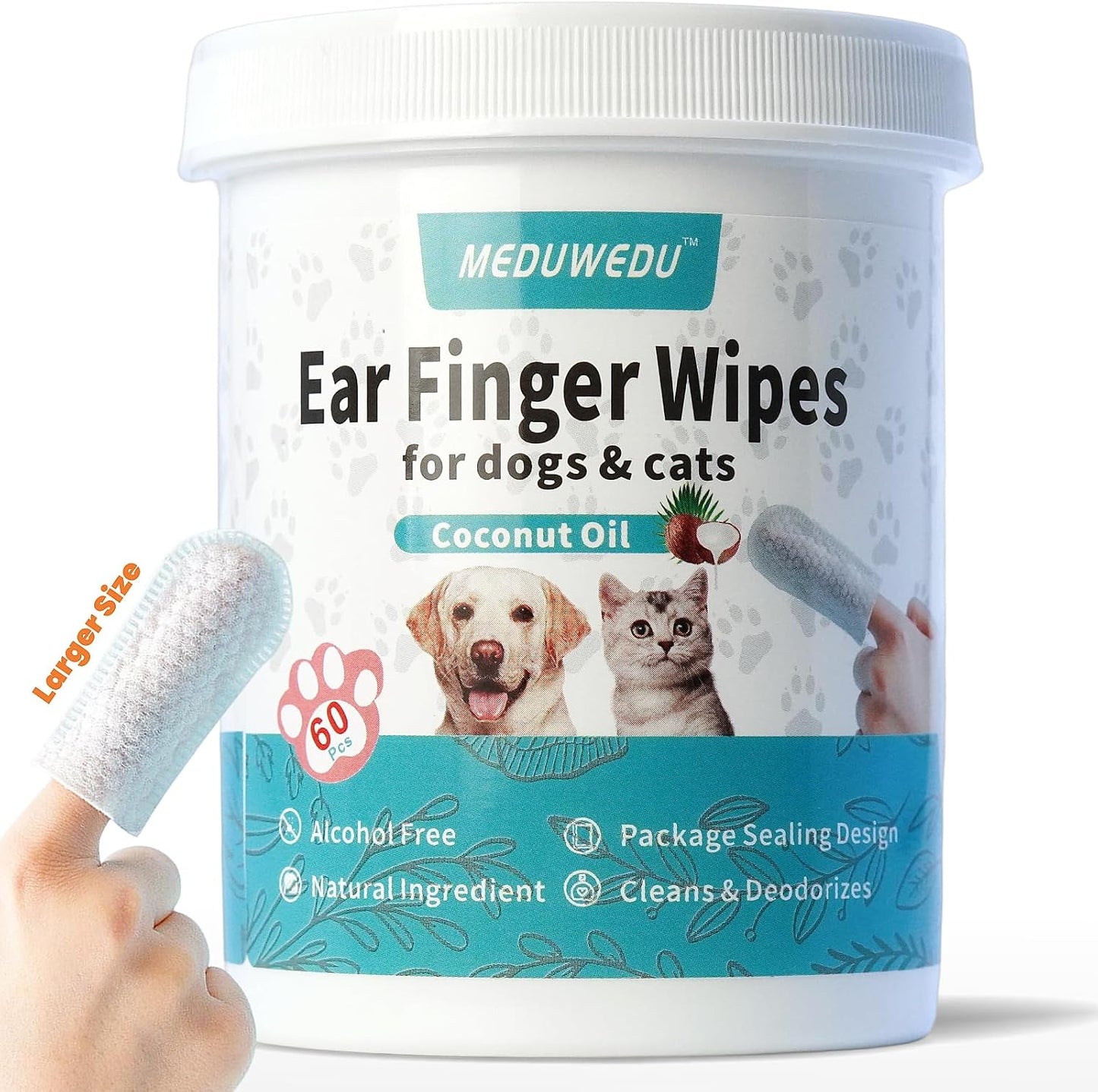 MEDUWEDU Ear Cleaner Finger Wipes 60 Counts, Dog Ear Cleaner, Grooming Kit Care for Dogs and Cats, Soft & Easy Otic Cleaning Pads, Remove Wax, Dirt & Stop Smelly, Itchy, Non-Irritating, Coconut Scent - Image 12