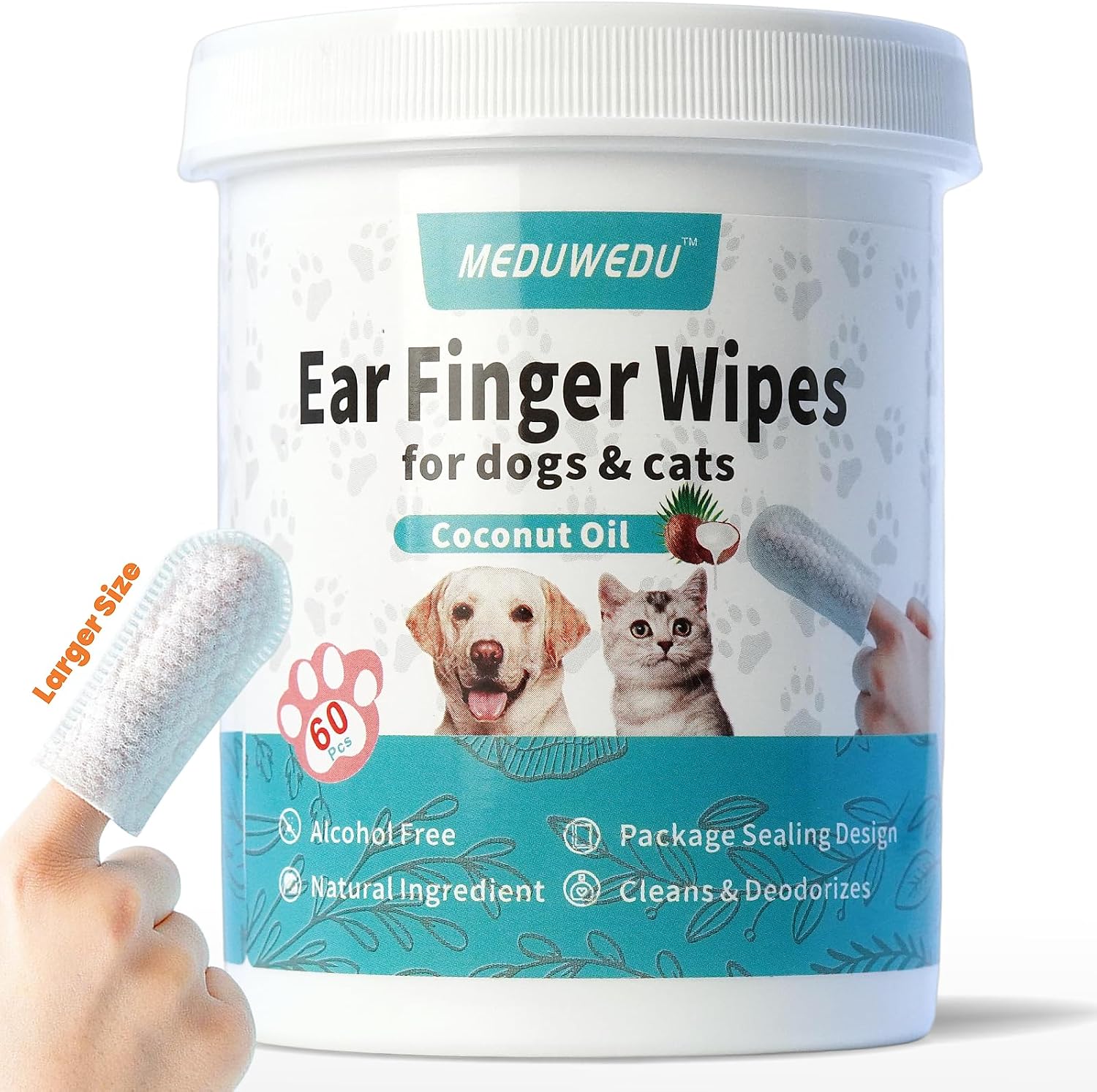 MEDUWEDU Ear Cleaner Finger Wipes 60 Counts, Dog Ear Cleaner, Grooming Kit Care for Dogs and Cats, Soft & Easy Otic Cleaning Pads, Remove Wax, Dirt & Stop Smelly, Itchy, Non-Irritating, Coconut Scent - Image 12
