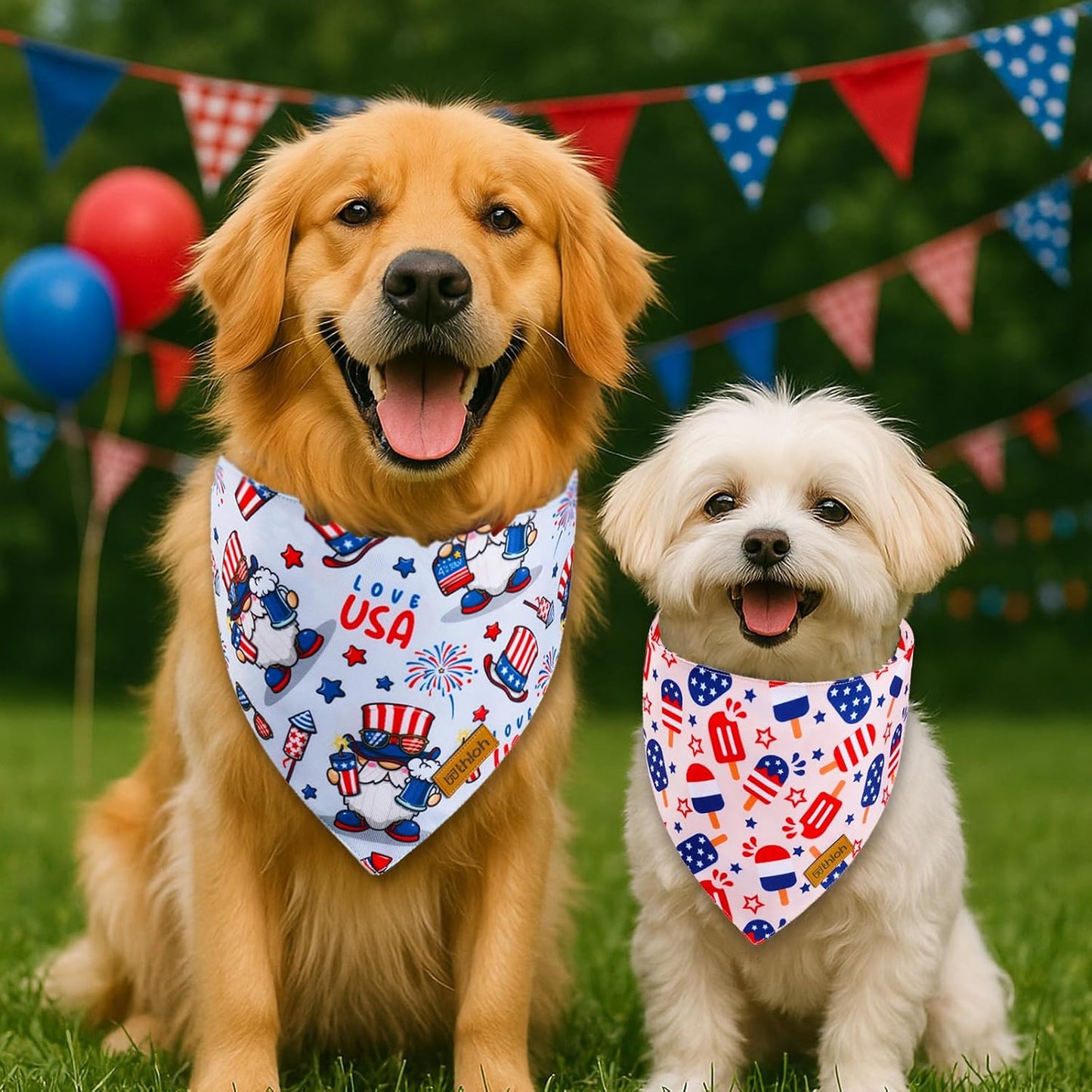 Pet scarf with red white and blue popsicle print