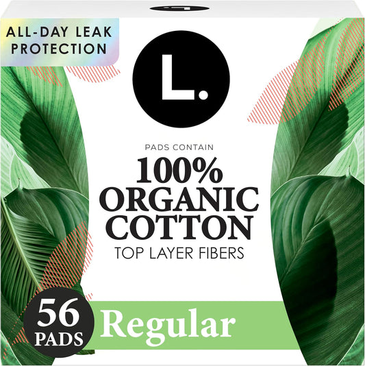 L. Ultra Thin Pads front view 56 count package organic cotton.
