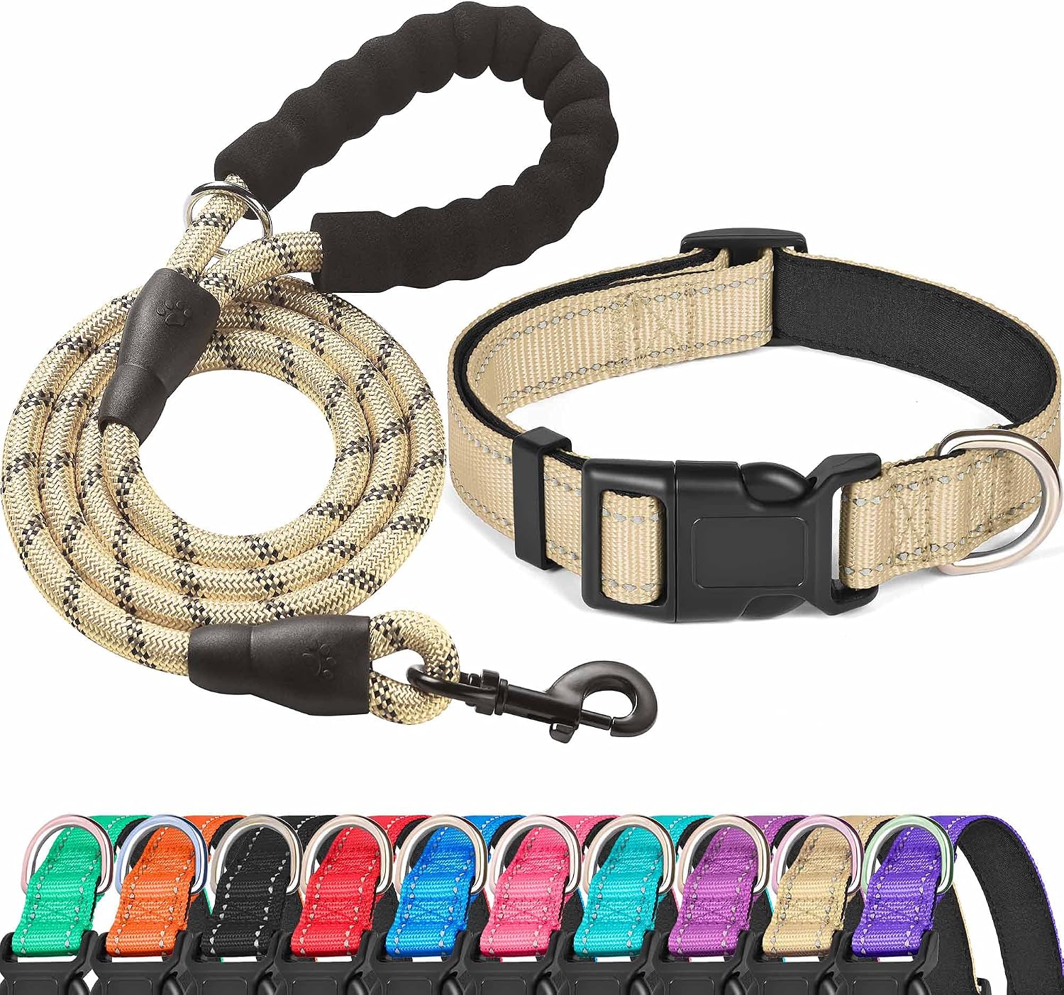Ladoogo Reflective Dog Collar Padded with Soft Neoprene Breathable Adjustable Nylon Dog Collars for Small Medium Large Dogs (Medium (Pack of 1), Blue Collar+Leash) - Image 11