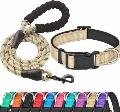 Ladoogo Reflective Dog Collar Padded with Soft Neoprene Breathable Adjustable Nylon Dog Collars for Small Medium Large Dogs (Medium (Pack of 1), Blue Collar+Leash) - Image 11
