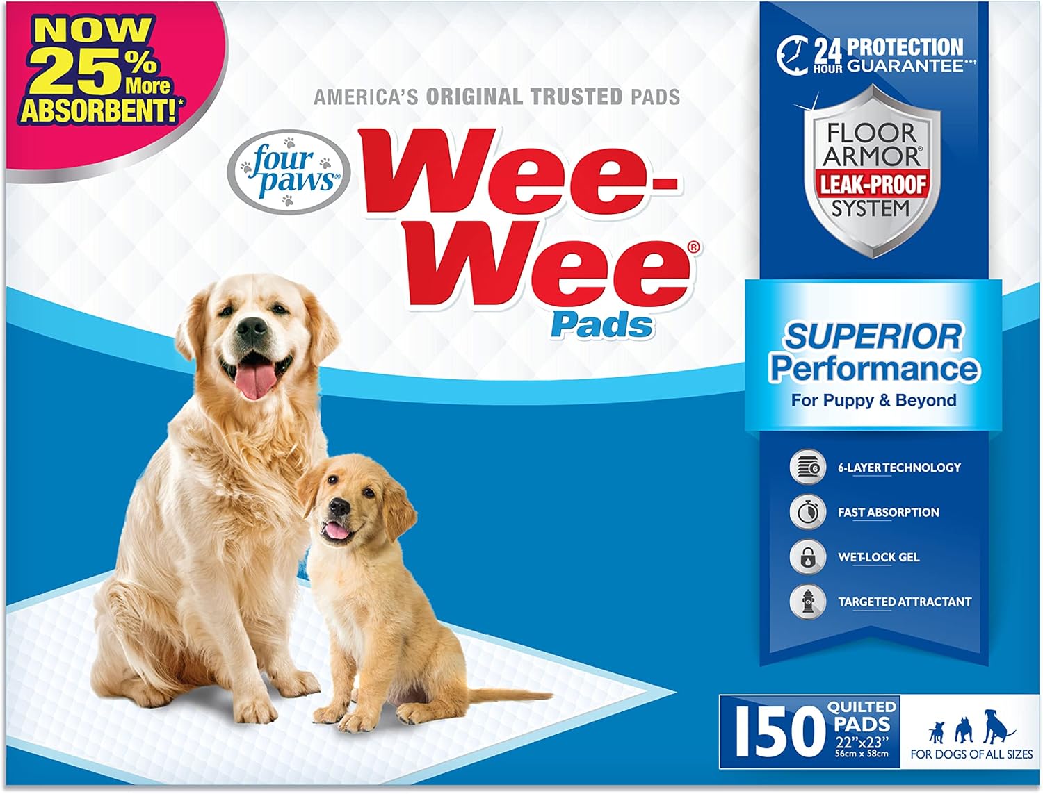 Four Paws Wee-Wee Superior Performance Unscented Puppy Pee Pads for Dogs & Puppies, Quilted Leak-Proof Dog Housebreaking Potty Training Floor Protection, Pet Supplies, 22" x 23", 200 Count - Image 14