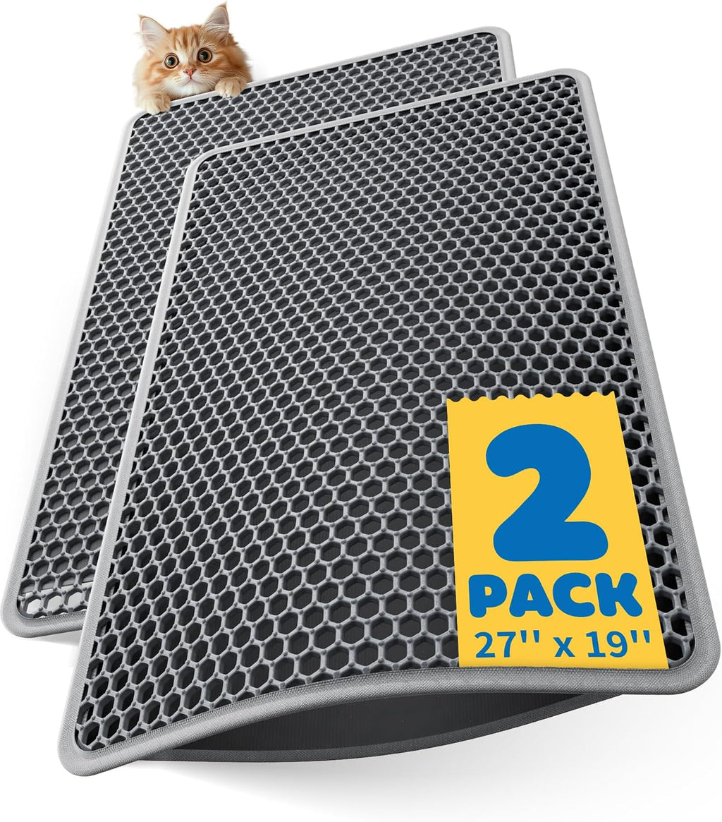 27" x 19" Cat Litter Mat - Ultra-Large Litter Box Mat with Double Layers, Urine-Proof and Non-Slip Litter Trapping Mat, Easy to Clean Kitty Litter Mats for Floor, Scatter Control, Grey - Image 10