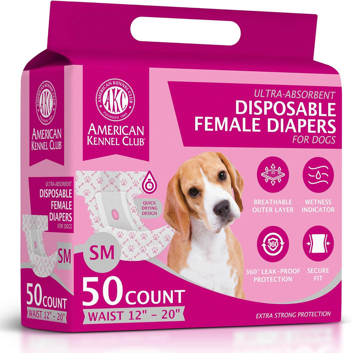 American Kennel Club Female Dog Wrap disposable diapers front view packaging showing fifty count
