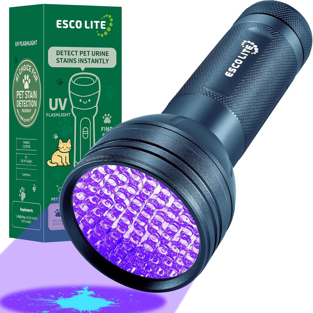 Esco Lite 51 LED UV blacklight flashlight front view for pet urine detection.