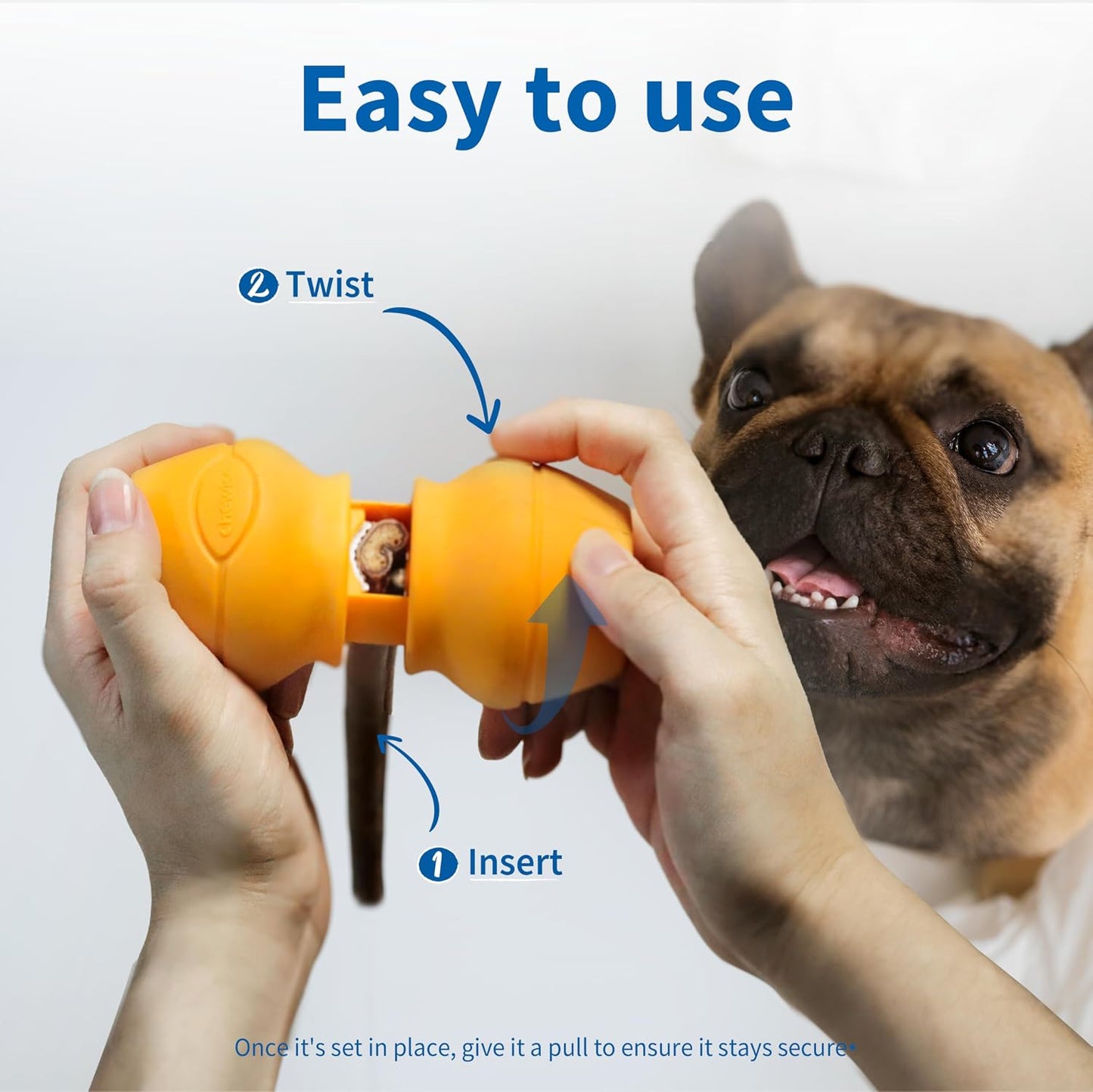Dog using PetClan Chewise bully stick holder safely
