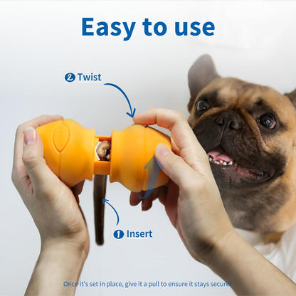 Dog using PetClan Chewise bully stick holder safely
