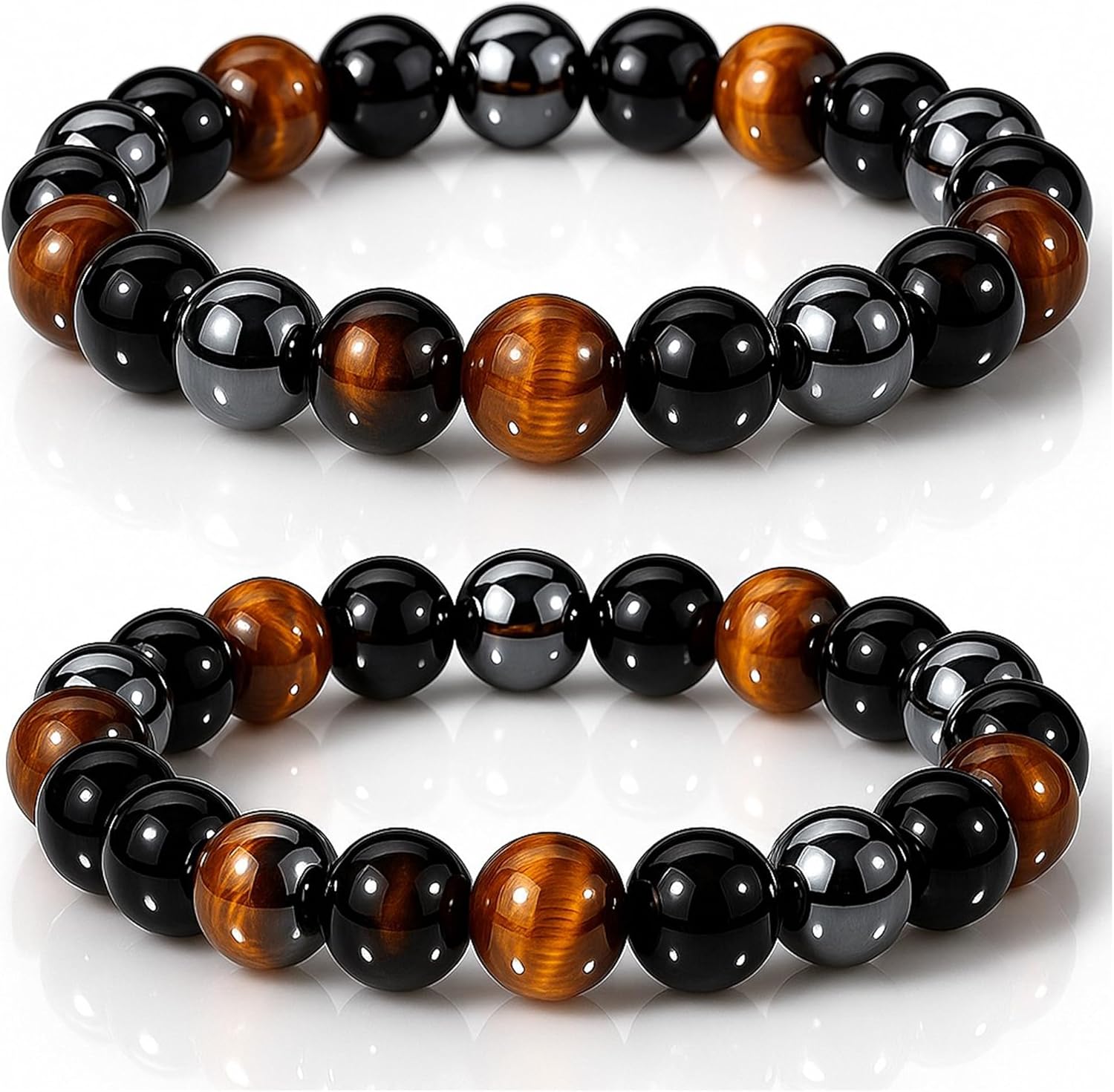 WFJ Black Obsidian Hematite Triple Protection Bracelets front view healing crystals