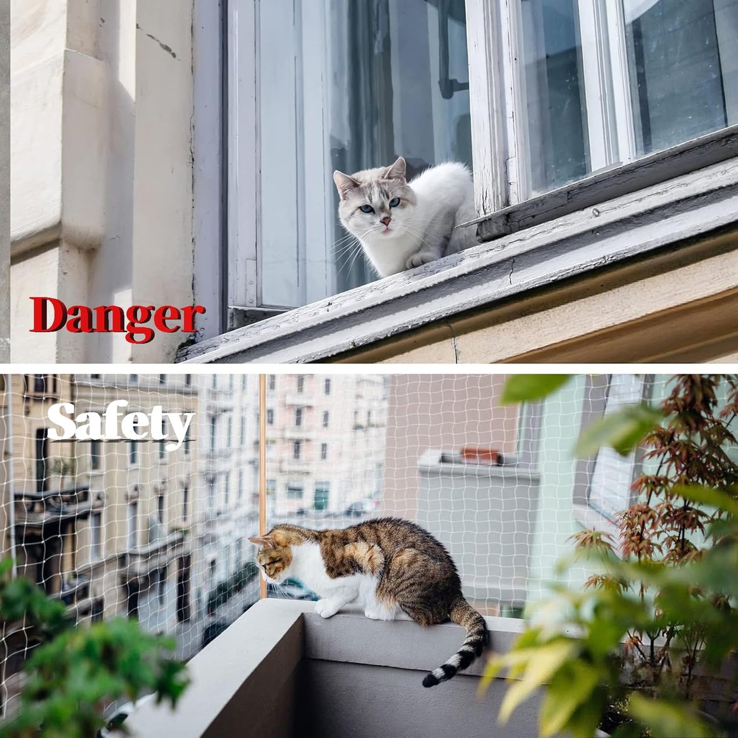 Transparent nylon pet mesh fence installed on balcony
