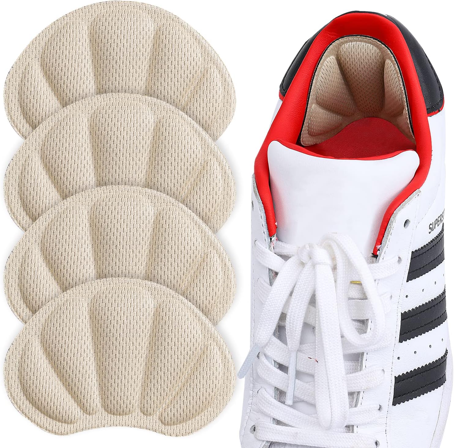 Huethy Back of Heel Cushion Inserts beige 4 pack front view for shoe fit.