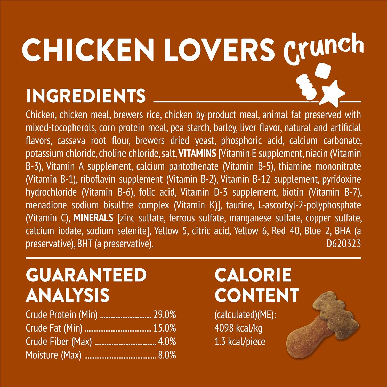 Friskies Chicken Lovers Crunch premium cat snack ingredient info panel