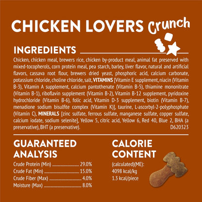 Friskies Chicken Lovers Crunch premium cat snack ingredient info panel